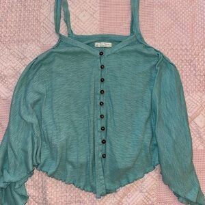 We The Free Teal Button-Front Flowy Tank  Top